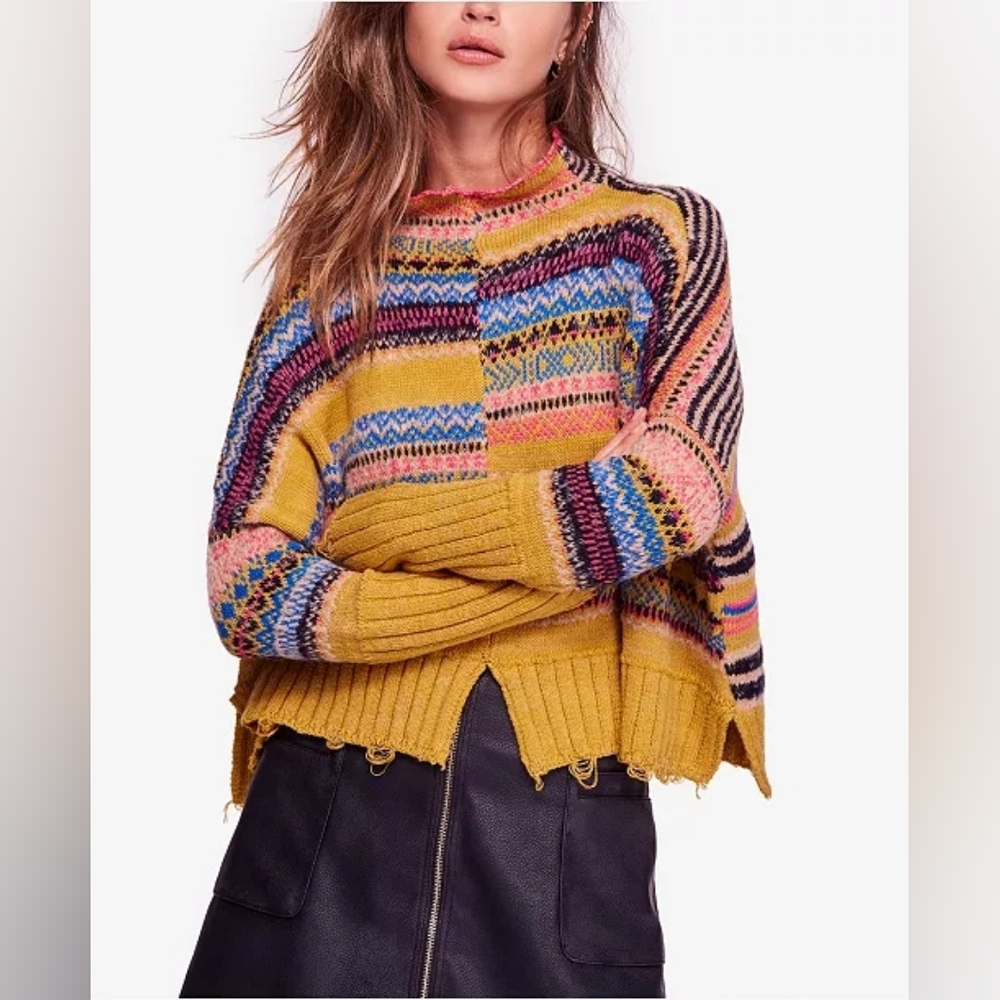 Free People All The Pattern Ripped Sweater, Size Large